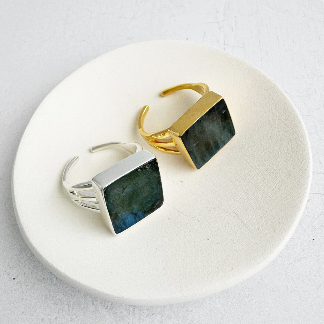 Labradorite Triple Band Ring in Gold and Silver