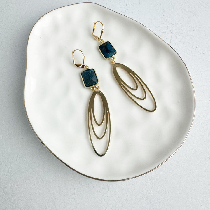 Ruby Zoisite and Layered Oval Statement Earrings in Gold