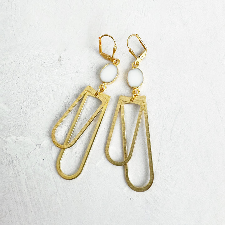 Double Horseshoe Gemstone Earrings in Brushed Gold