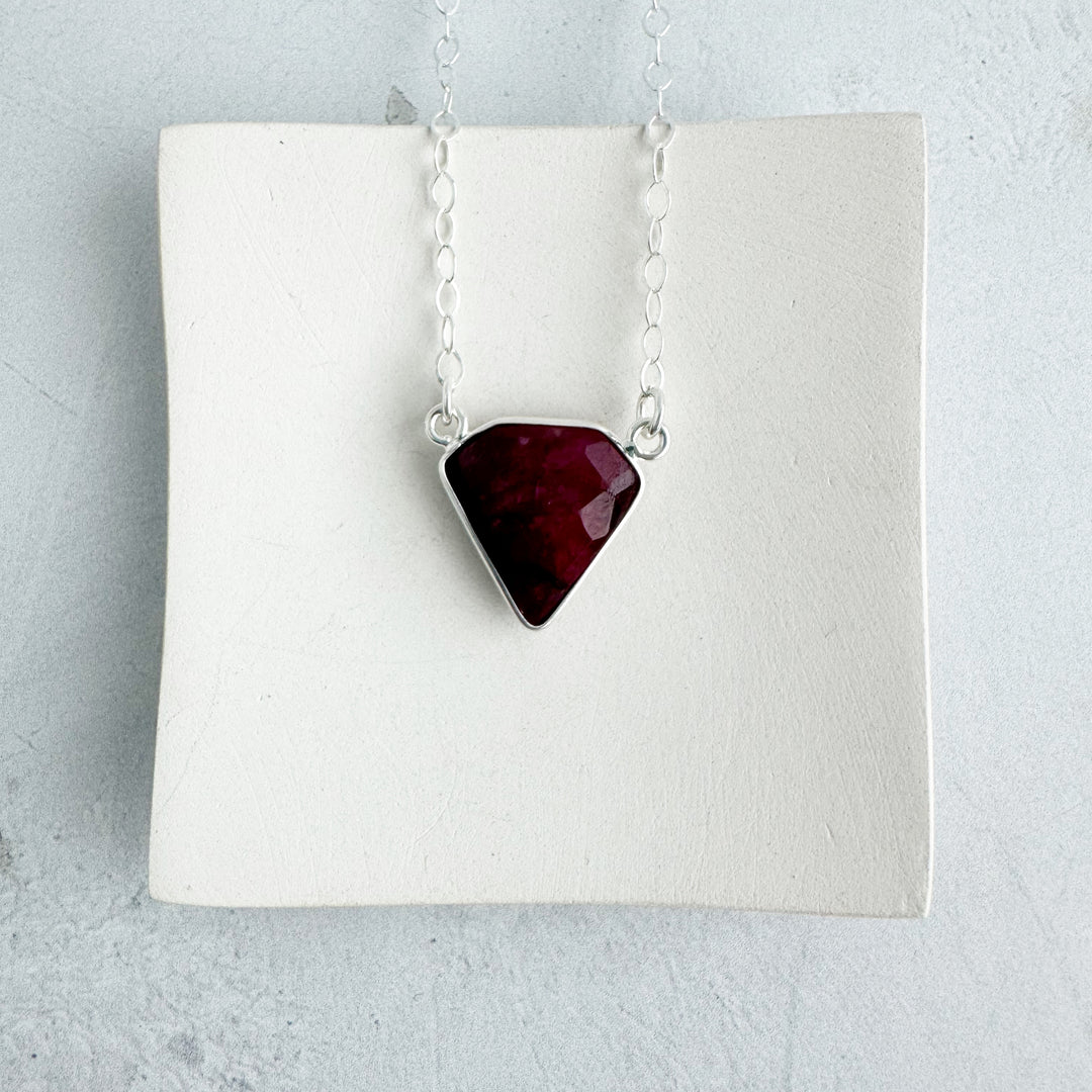 Ruby Triangle Bezel Necklace in Gold and Silver