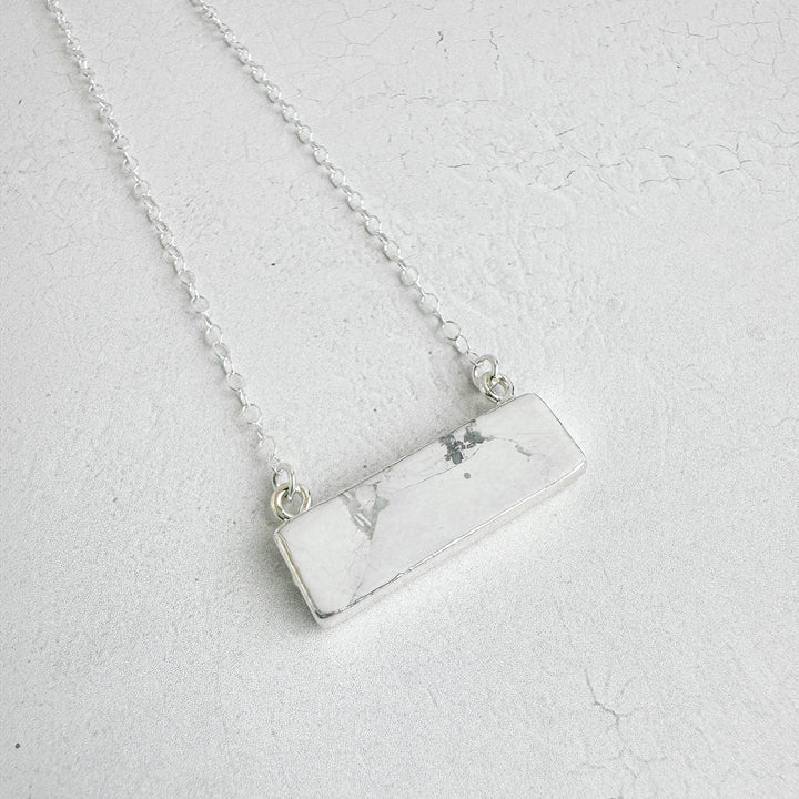 White Turquoise Howlite Bar Necklace in Silver