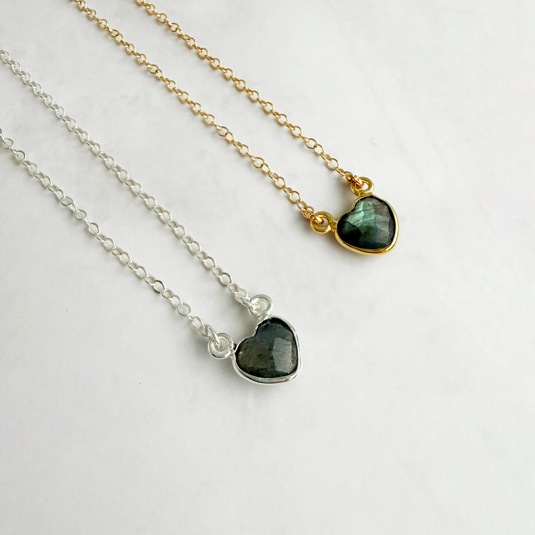 Tiny Labradorite Gemstone Heart Necklace