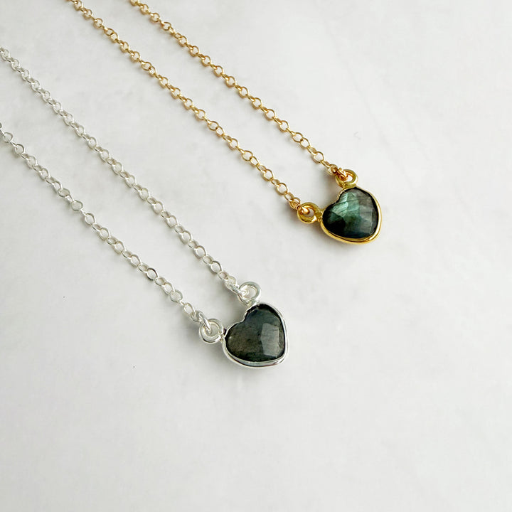 Tiny Labradorite Gemstone Heart Necklace