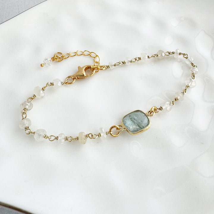 Fluorite and Clear Quartz Beaded Chain Bracelet in Gold