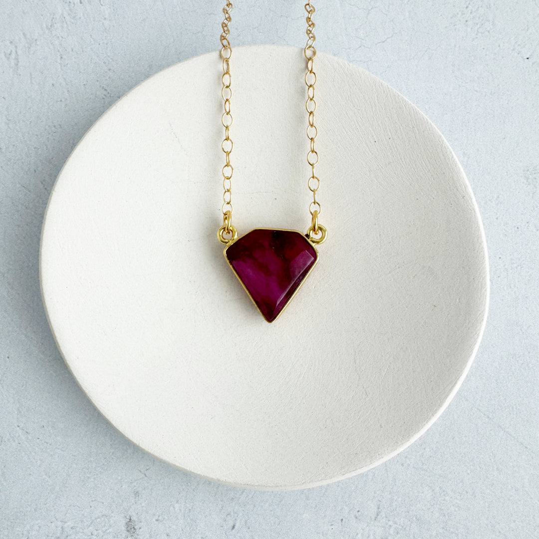 Ruby Triangle Bezel Necklace in Gold and Silver