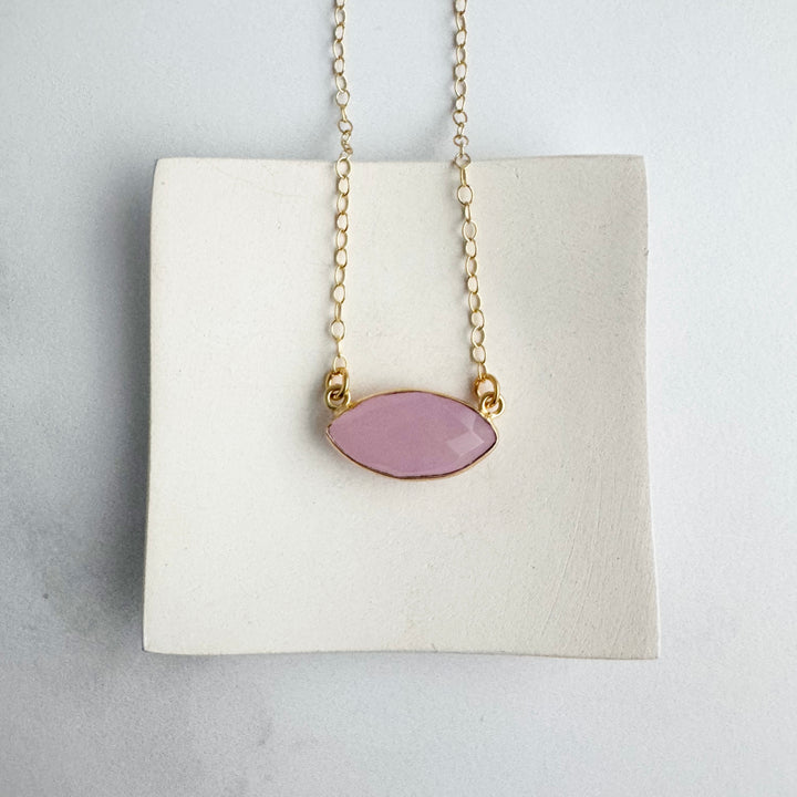 Rose Quartz Marquise Pendant Necklace in Gold