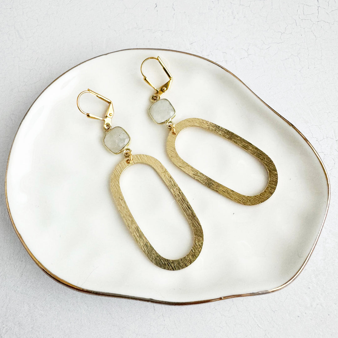 Moonstone Oval Earrings in Brushed Gold