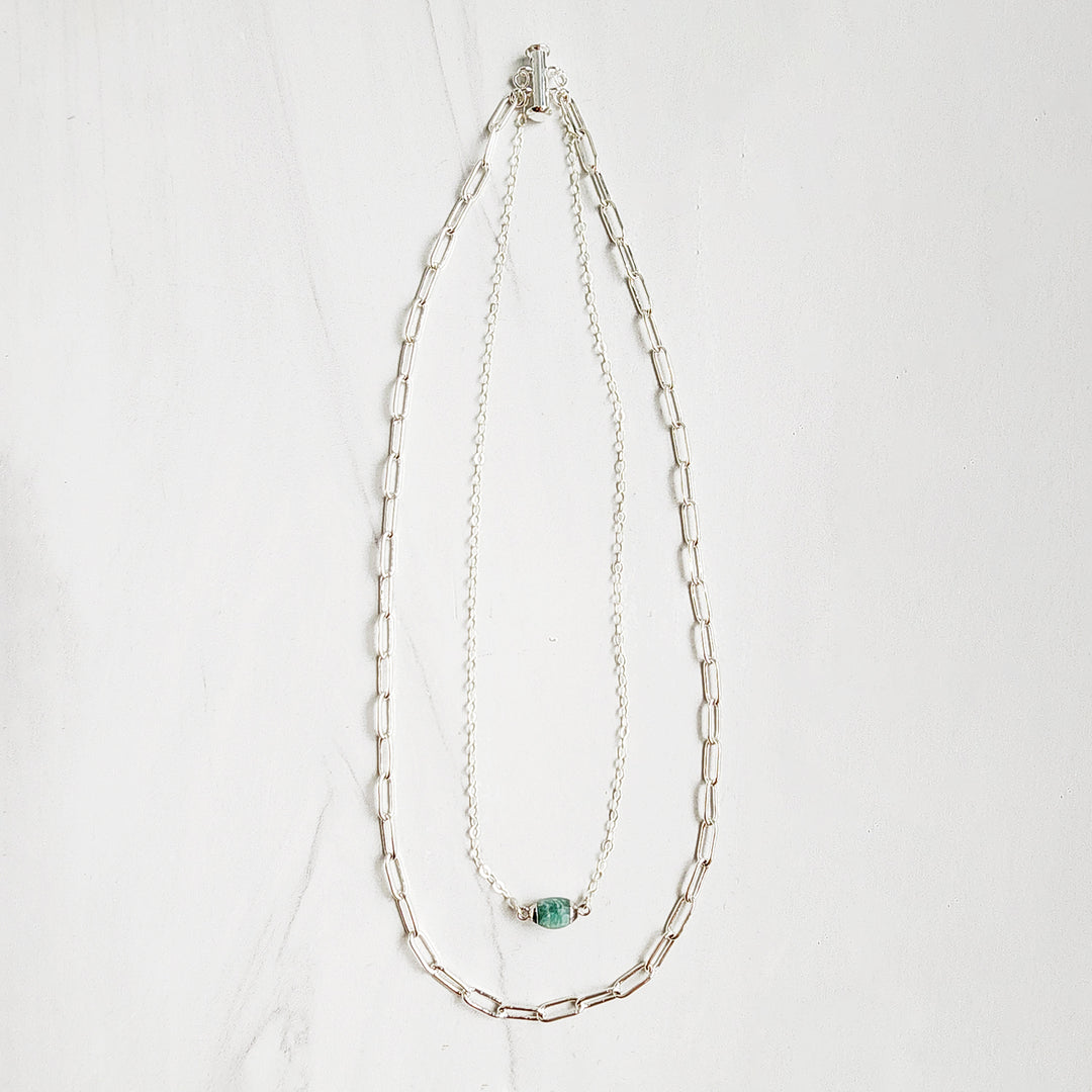 Amazonite Double Strand Necklace Set in Silver