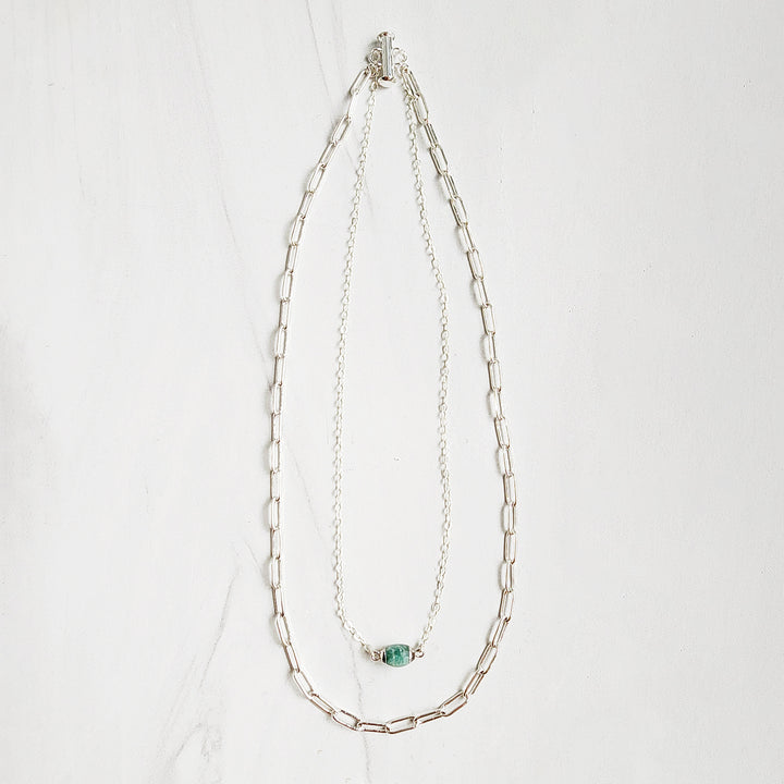 Amazonite Double Strand Necklace Set in Silver