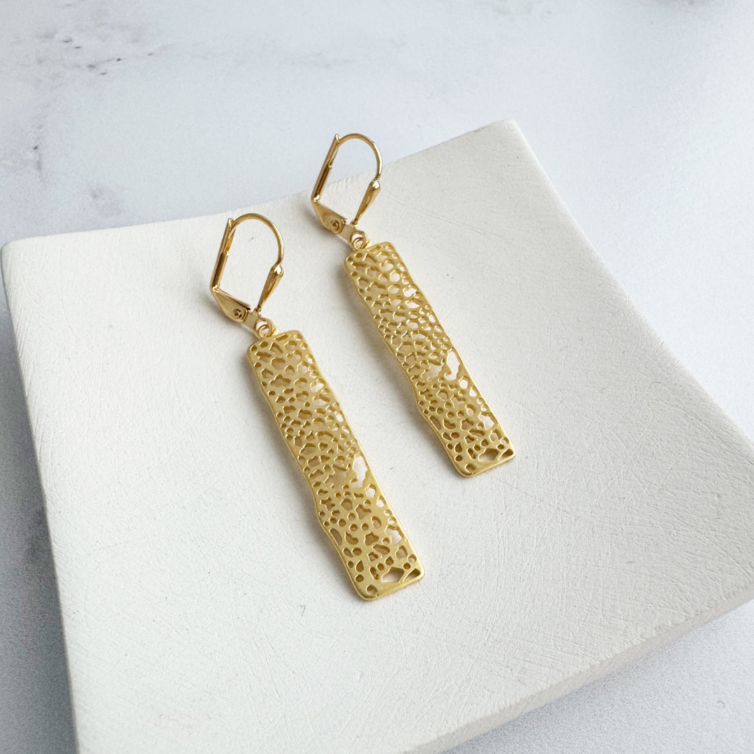 Small Rectangle Drop Earrings in Gold