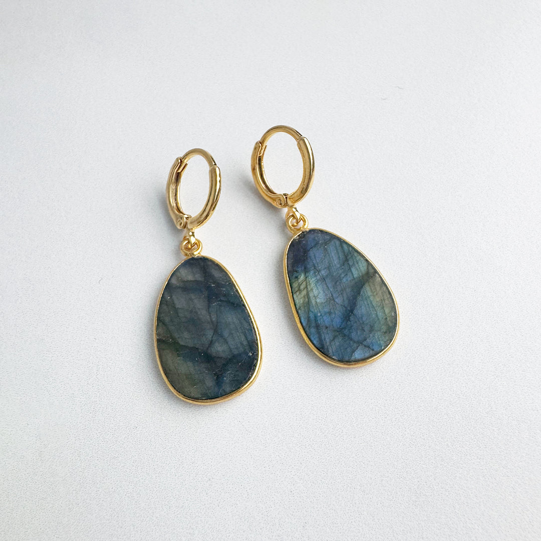 Statement Gemstone Slice Drop Earrings in Gold - Labradorite