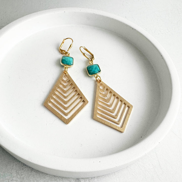 Turquoise Kite Dangle Earrings in Brushed Gold