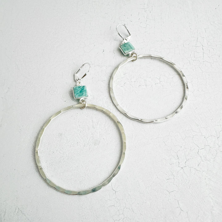 Amazonite Hammered Hoop Earrings in Silver