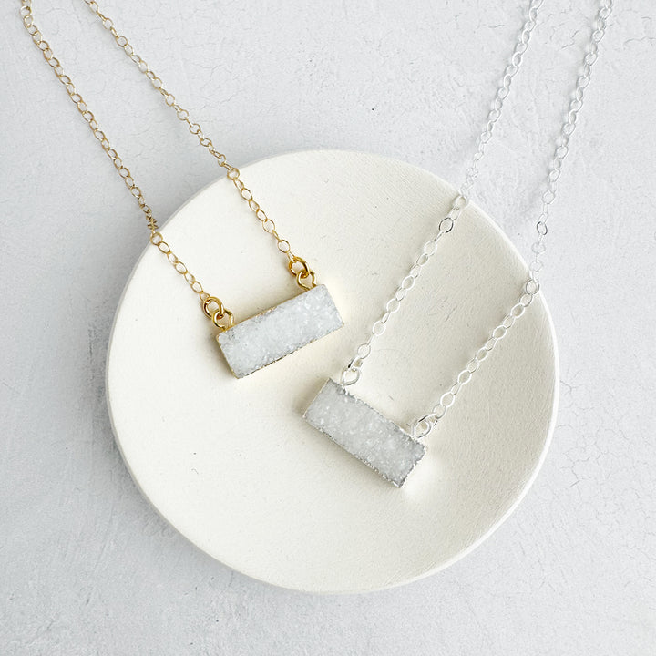 Small White Druzy Bar Necklace in 14k Gold Filled and Sterling Silver