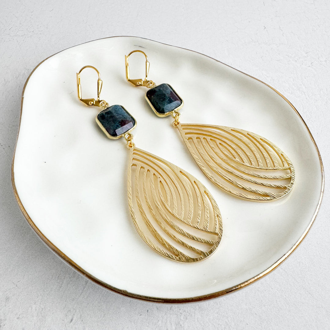 Ruby Zosite Swirl Teardrop Earrings in Brushed Gold