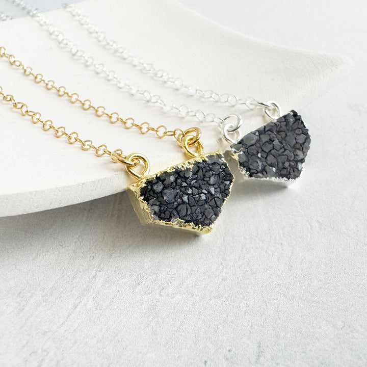 Small Gray Druzy Chevron Necklace in 14k Gold Filled and Sterling Silver