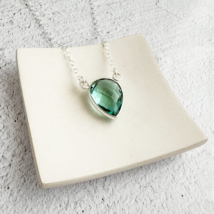 Aquamarine Quartz Inverted Teardrop Bezel Necklace