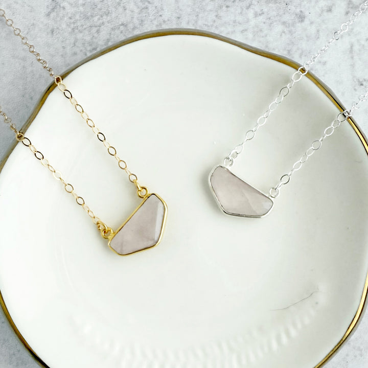 Rose Quartz Chevron Bezel Necklace