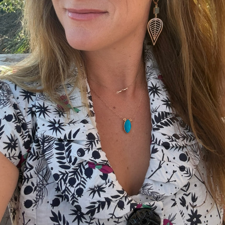 Turquoise Howlite Vertical Marquise Bezel Pendant Necklace
