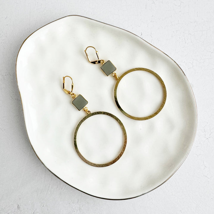 Grey Chalcedony Hoop Earrings in Gold