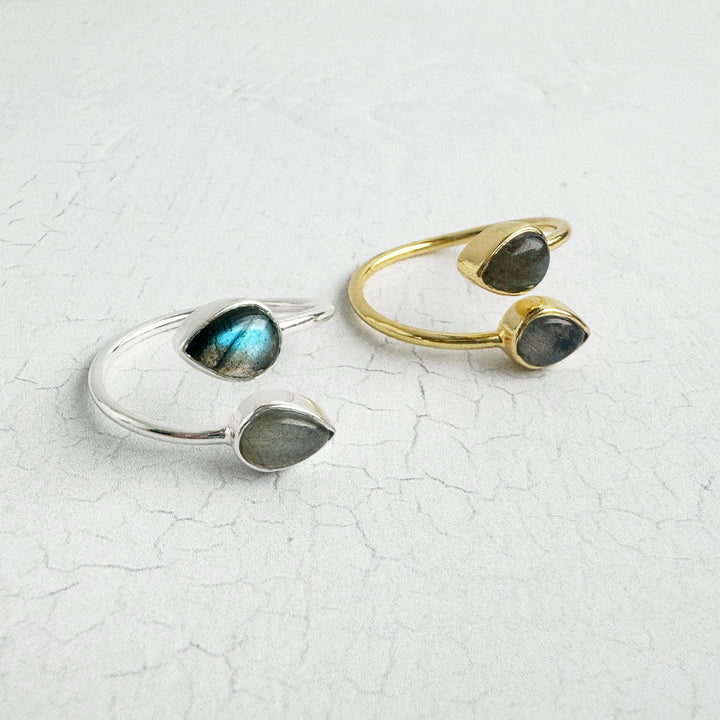 Labradorite Double Stone Wrap Ring in Gold and Silver