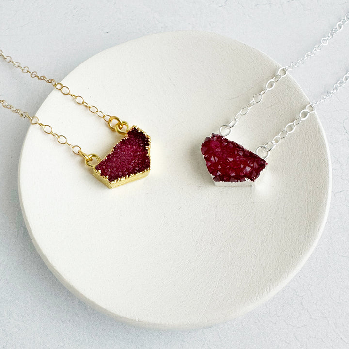 Small Red Druzy Chevron Necklace in 14k Gold Filled and Sterling Silver