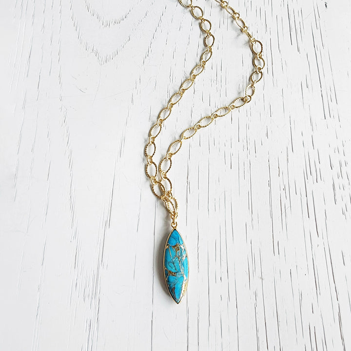 Turquoise Marquise Mojave Necklace with Chunky Chain in Gold