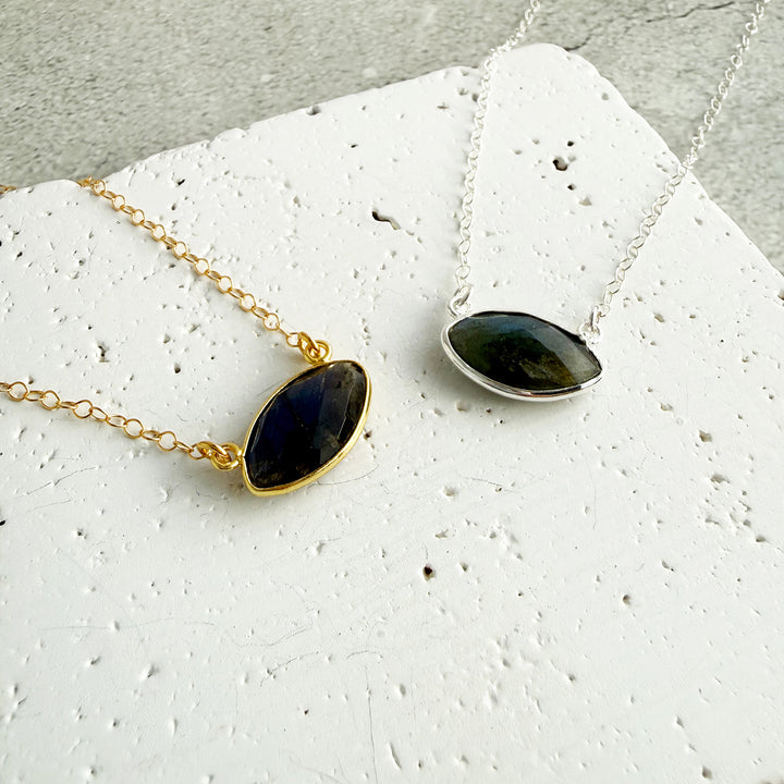 Labradorite Marquise Bezel Pendant Necklace