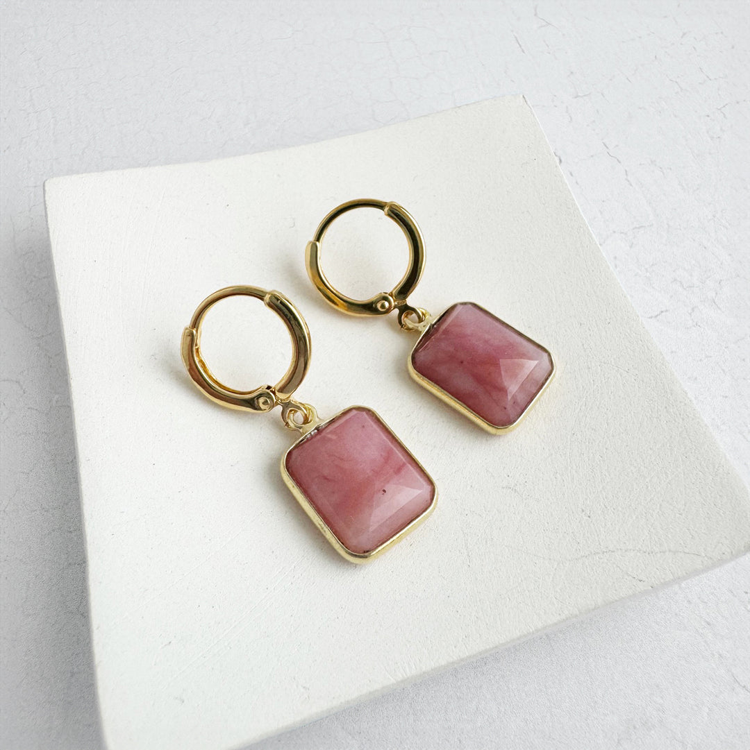 Pink Opal Huggie Earrings in Gold