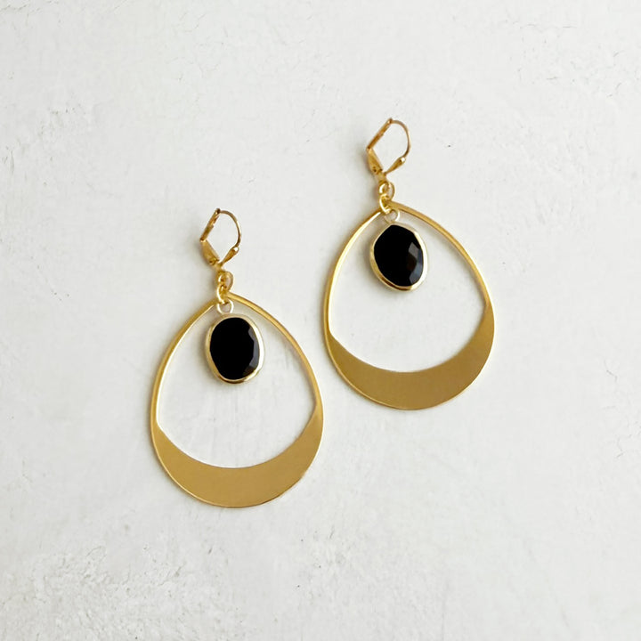Black Onyx Teardrop Statement Earrings in Gold