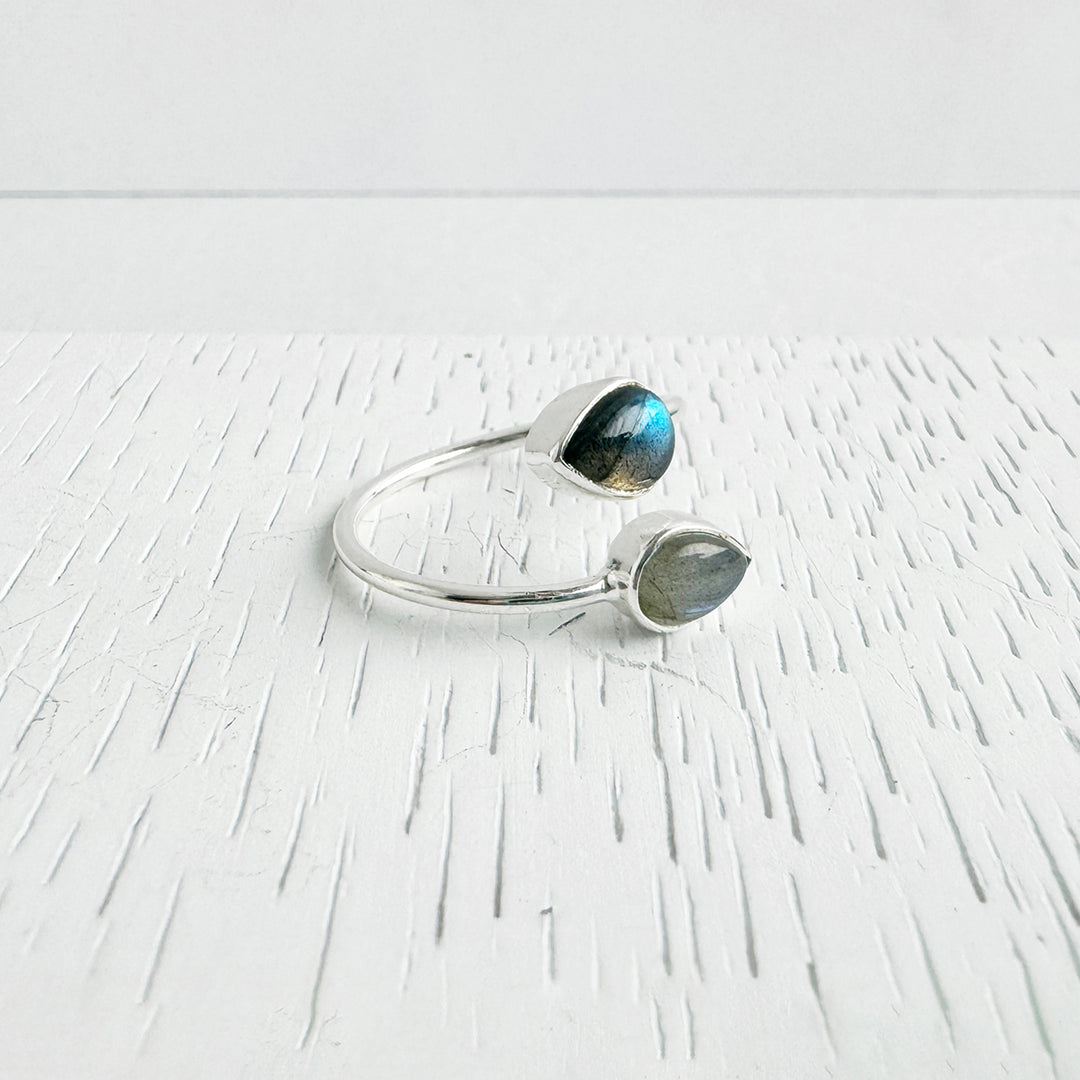 Labradorite Double Stone Wrap Ring in Gold and Silver