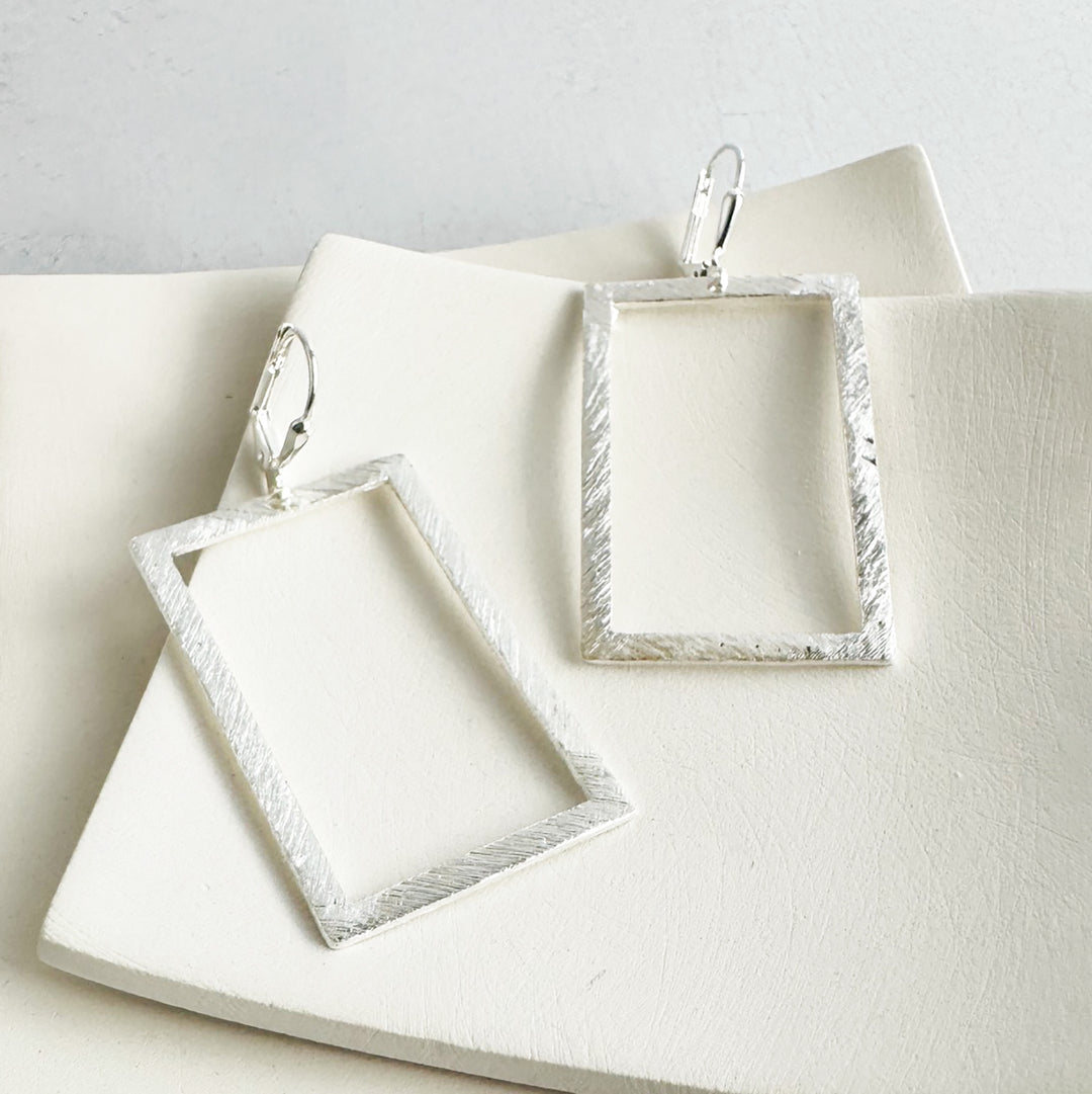 Rectangle Dangle Earrings in Brushed Silver