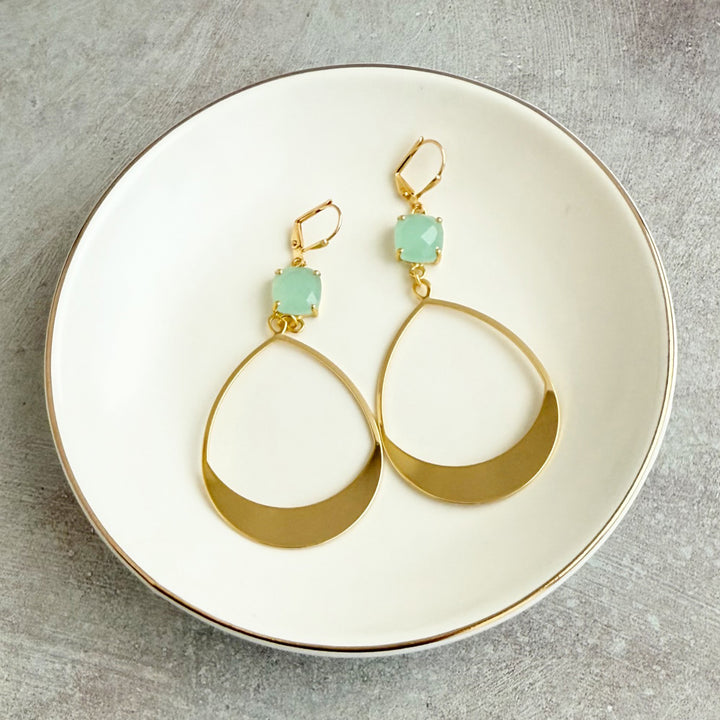 Aqua Chalcedony and Teardrop Statement Earrings in Gold