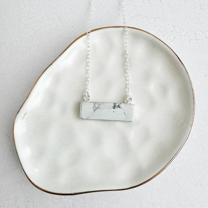 White Turquoise Howlite Bar Necklace in Silver