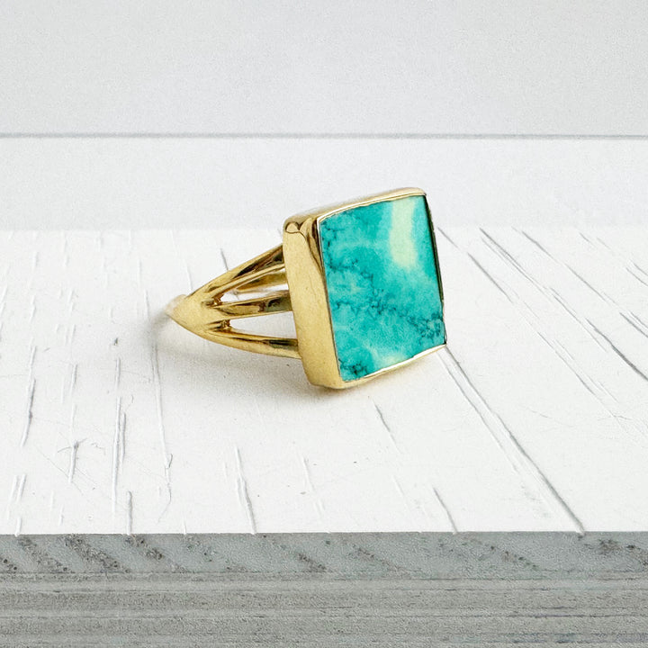 Turquoise Square Triple Band Ring in Gold and Silver