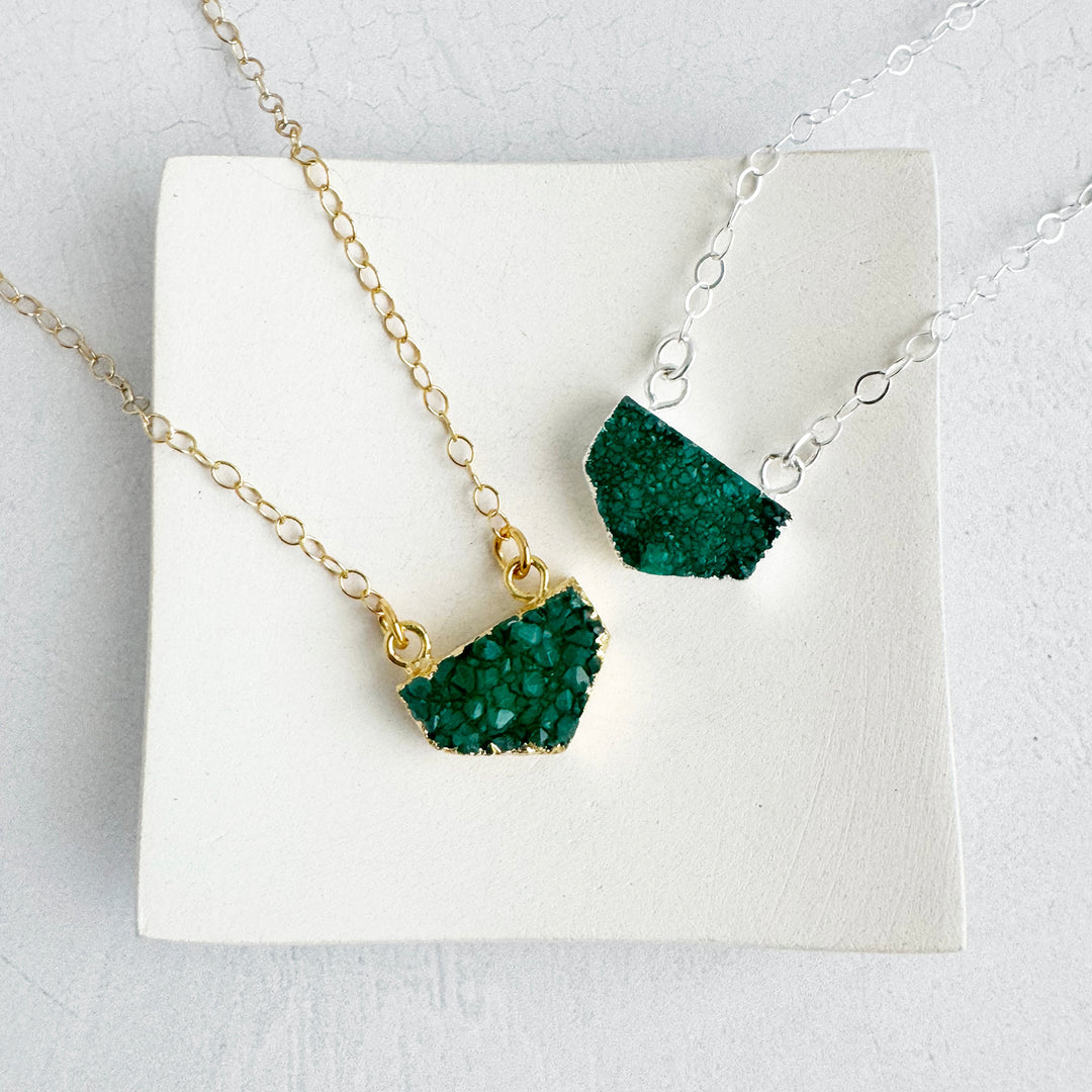 Small Green Druzy Chevron Necklace in 14k Gold Filled and Sterling Silver