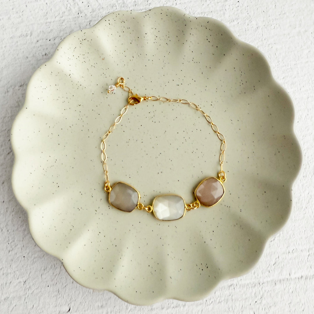 Triple Jewel Bracelet in Gold with Multicolor Freeform Stones