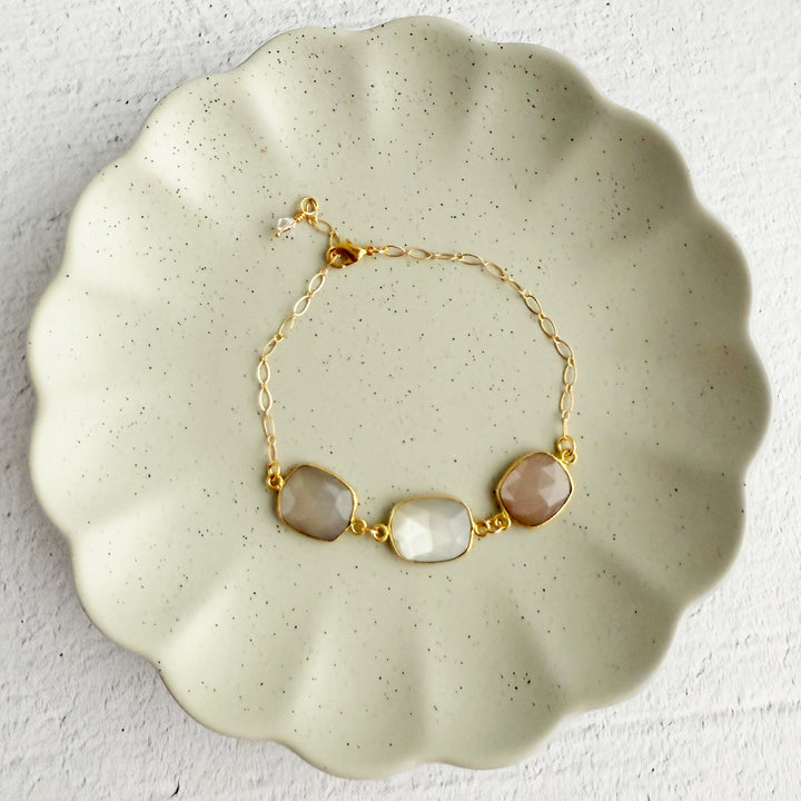 Triple Jewel Bracelet in Gold with Multicolor Freeform Stones
