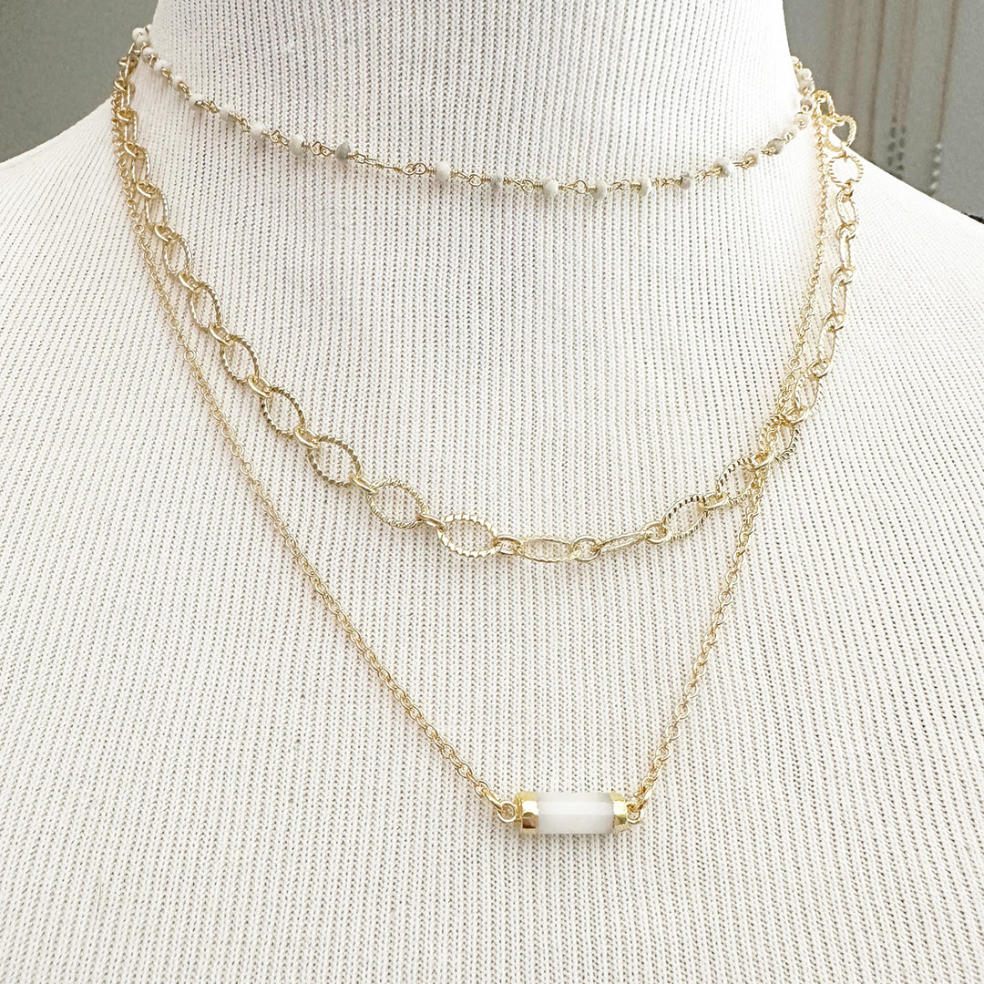 Multi Strand Moonstone and Labradorite Necklace Set in Gold