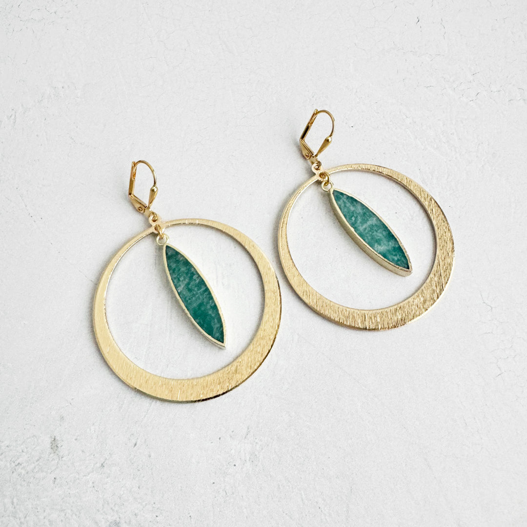 Amazonite Hoop Statement Earrings in Brushed Gold