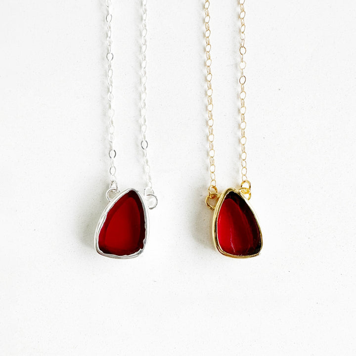 Red Chalcedony Teardrop Necklace in 14k Gold Filled or Sterling Silver
