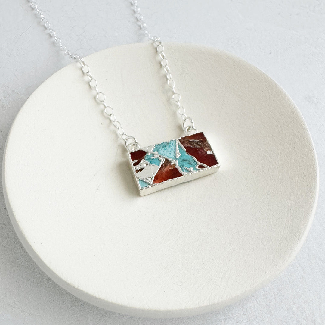 Turquoise and Red Mojave Bar Necklace in 14k Gold Filled and Sterling Silver