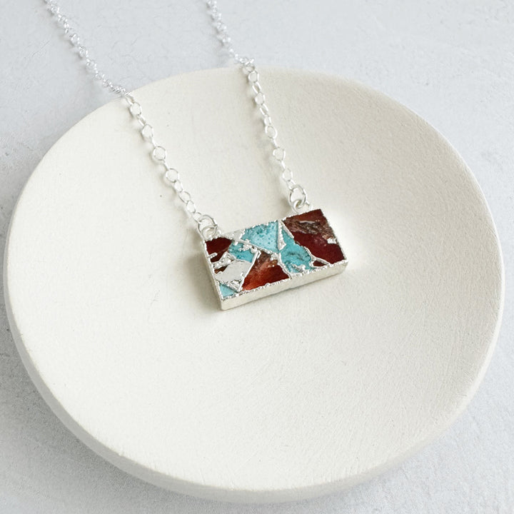 Turquoise and Red Mojave Bar Necklace in 14k Gold Filled and Sterling Silver