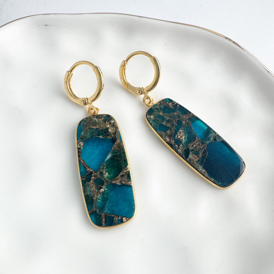 Statement Gemstone Slice Drop Earrings in Gold – Apatite Mojave