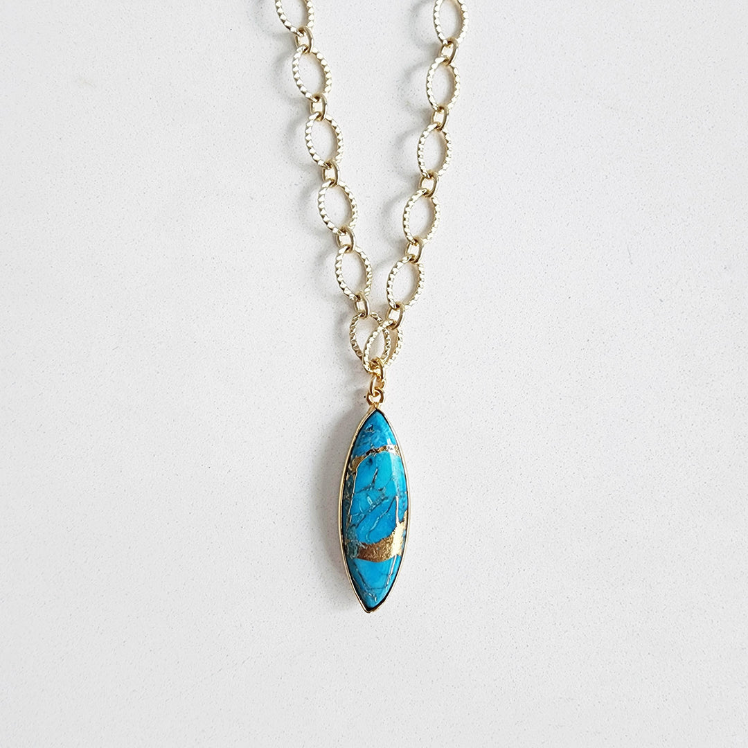 Turquoise Marquise Mojave Necklace with Chunky Chain in Gold