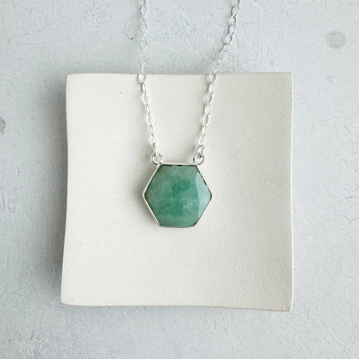 Amazonite Hexagon Bezel Necklace in Gold and Silver