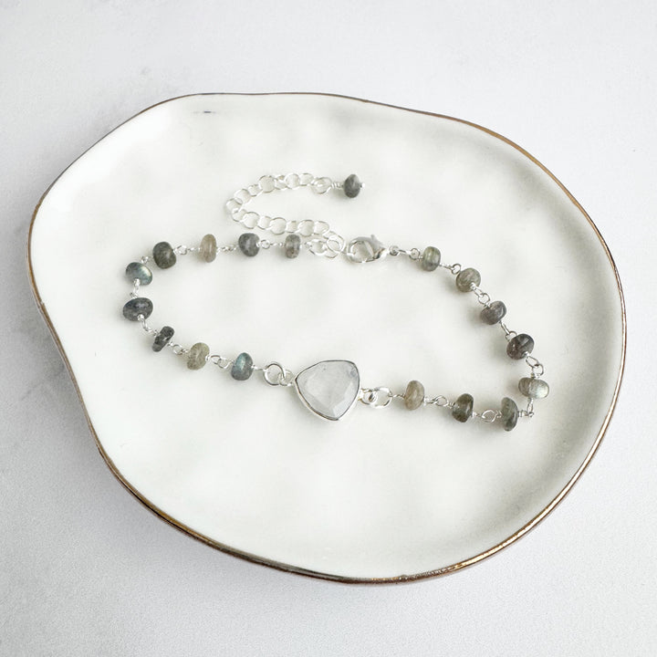 Moonstone and Labradorite Beaded Chain Bracelet in Silver