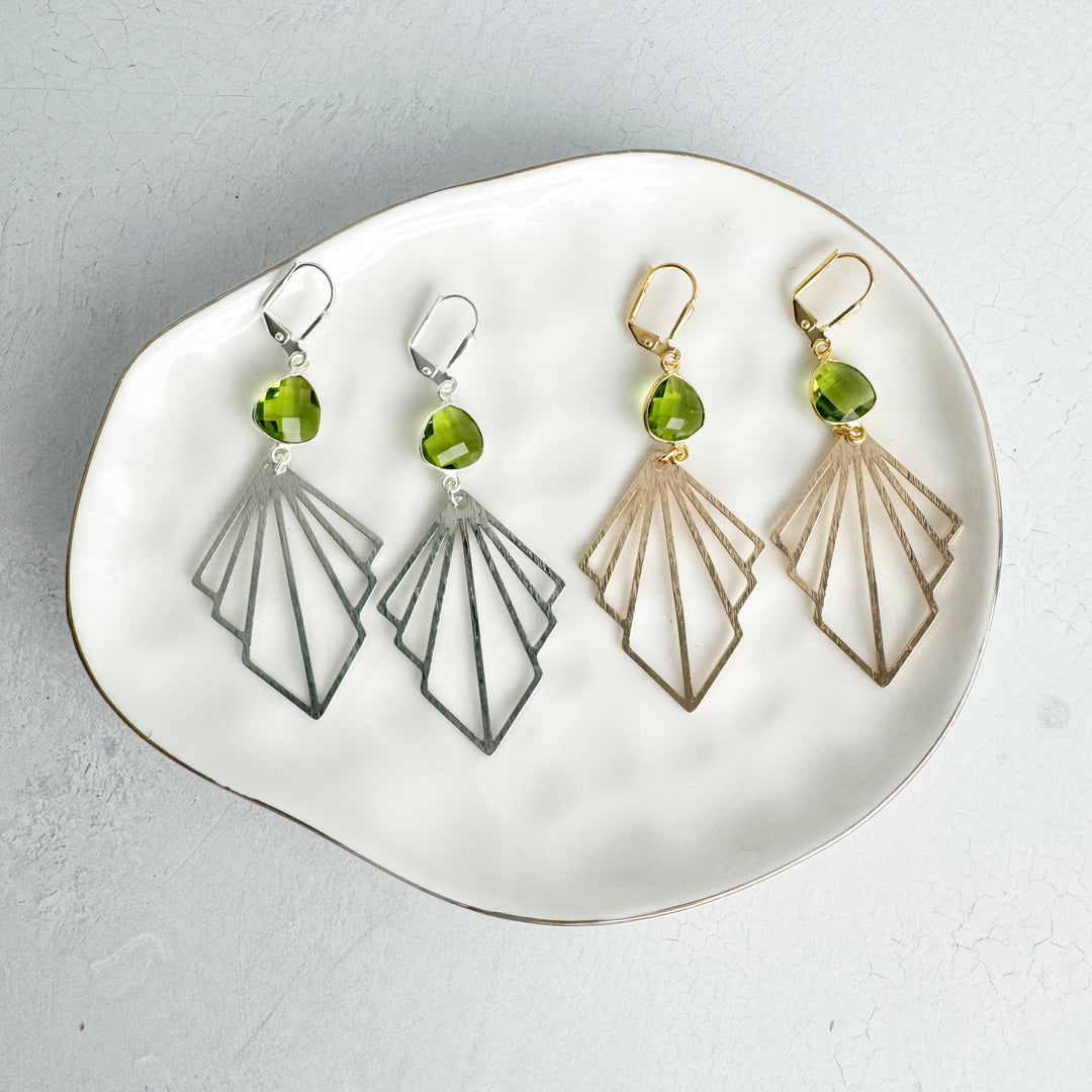 Layered Fan Earrings with Peridot Stones