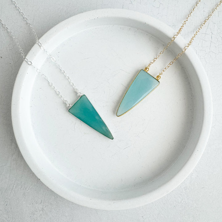 Light Blue Chalcedony Long Triangle Necklace