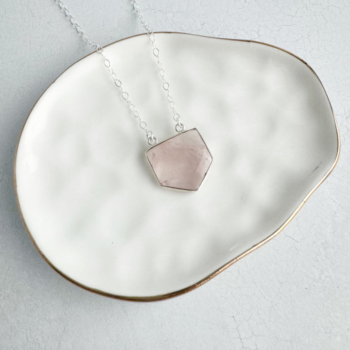 Rose Quartz Shield Necklace in Silver